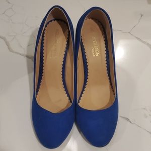 Blue Seude Block Heel Pump